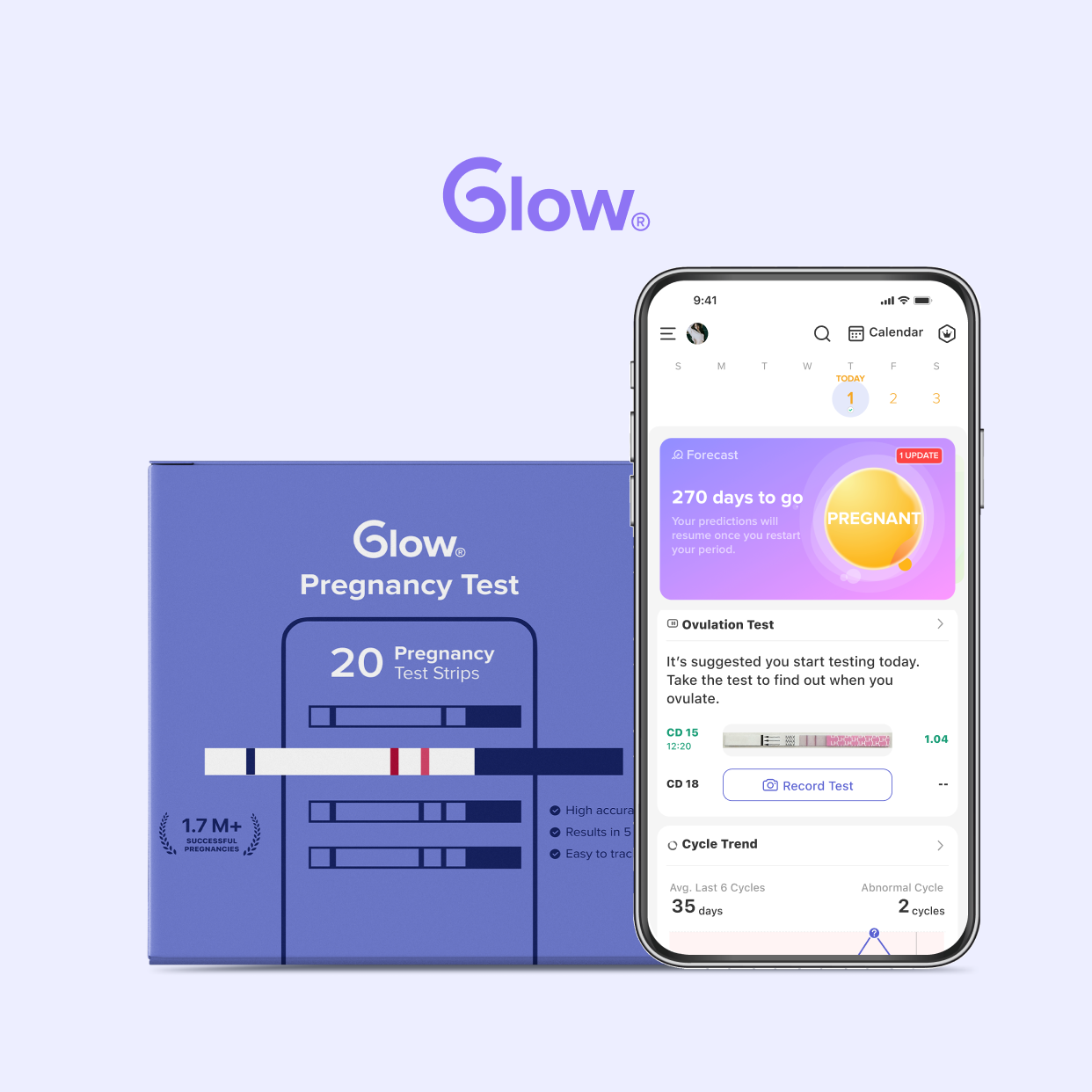 50 Ovulation & 20 Pregnancy Test Strips Bundle by Glow (50LH+20hCG)