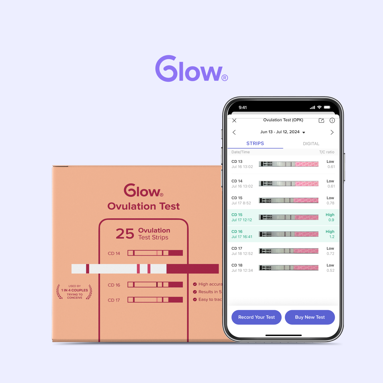 25 Ovulation Test Strips by Glow (25LH)